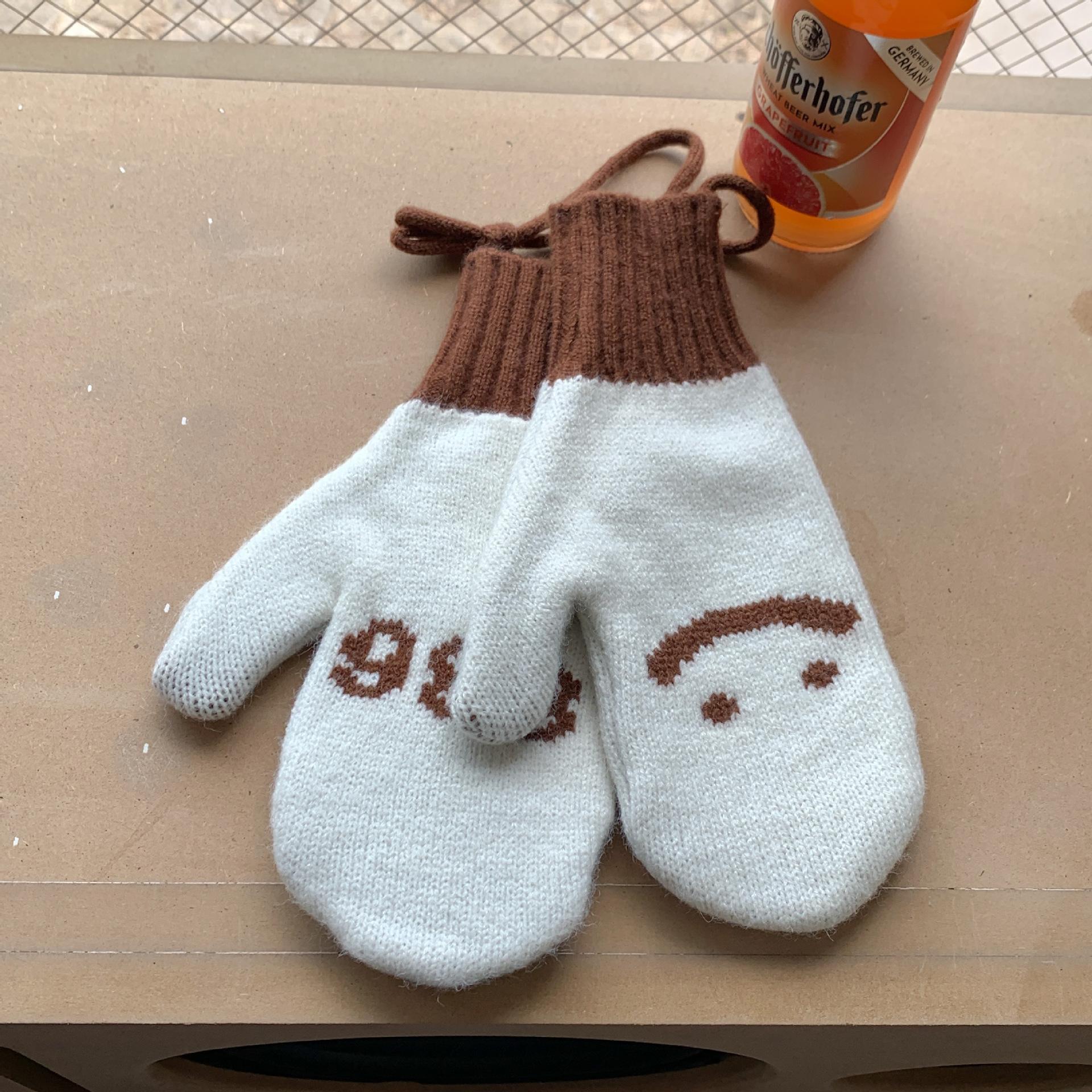 

Стиль колледжа Милый мультяшный улыбающийся смайлик Вязаные перчатки для женщин В холодное время года Корейский стиль Для использования в кампусе Езда на велосипеде Теплые перчатки из пряжи для шеи