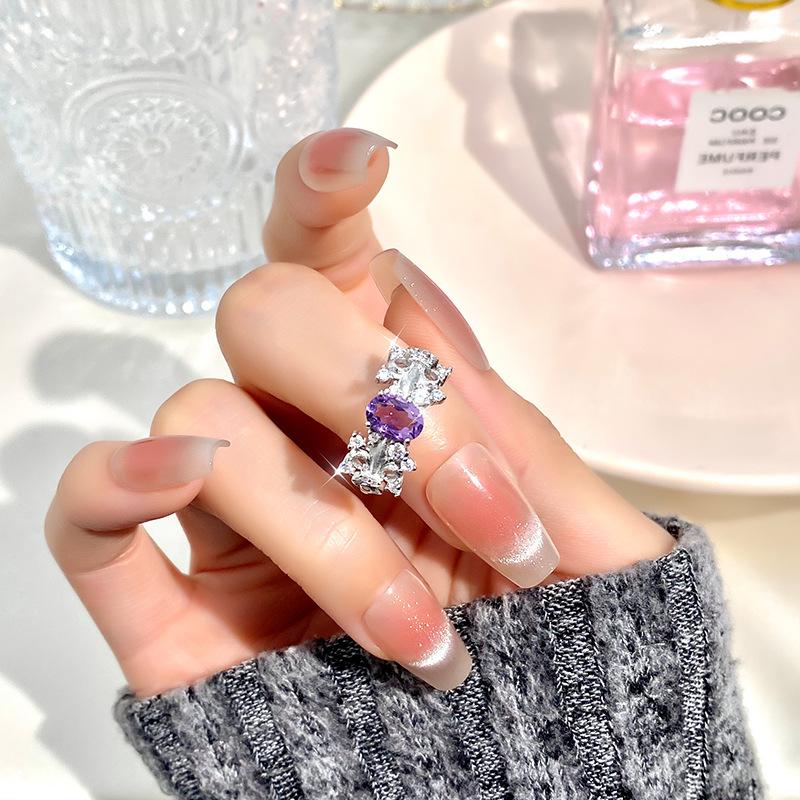 S925 Silver Natural Topaz Ring, Adjustable, Non-fading, Elegant Crystal Jewelry for Women