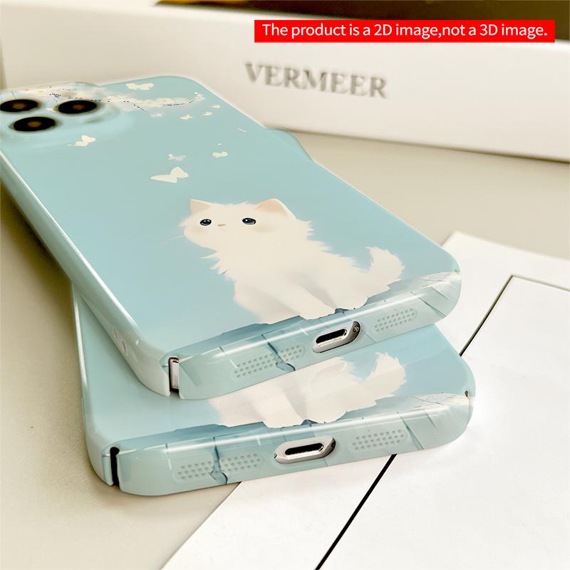 2DFlat White Kitten Under Cherry Blossoms Wallpaper All inclusive film hard iPhone case, compatible with iPhone 18 Pro Max 17 16 15 14 13 12 11