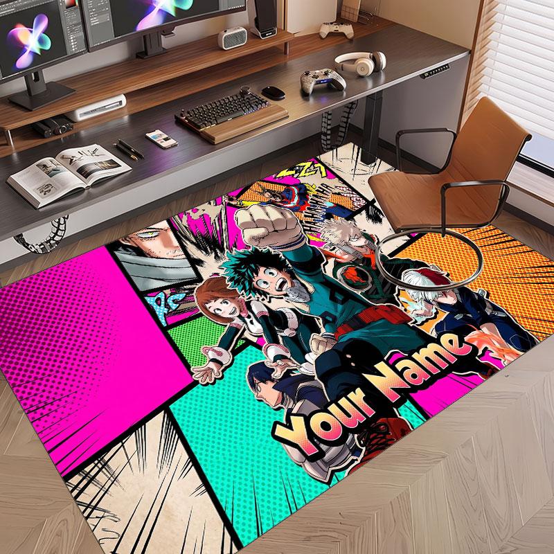 Custom Name Crystal Velvet Rug,My Hero Academia Comfortable Anti Slip Floor Mat For Room Decoration