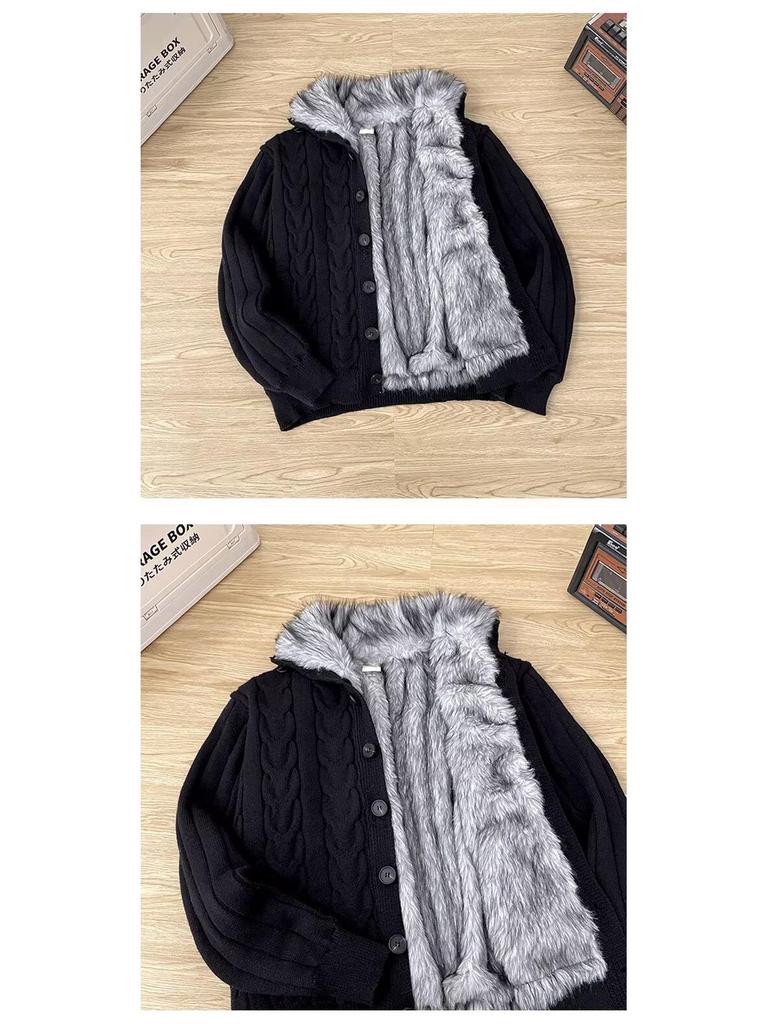 Thorn & Vine Stand Collar Plus Velvet Men's Heavyweight Winter Cardigan