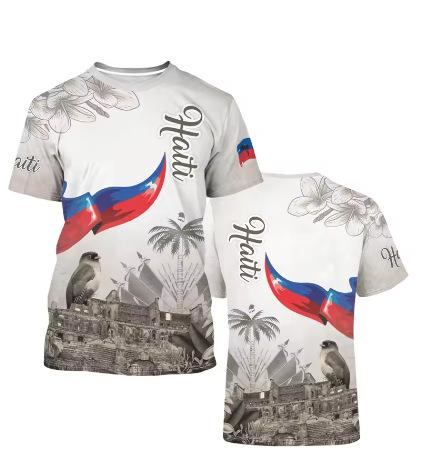 Fashion 2025 Haitian flag pattern T-shirt 3D printing Haiti National Day short sleeve fashion trend crew neck T-shirt American