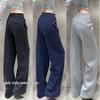 Dark Blue Lulu Slim Fit Fleece-Lined High Waist Wide-Leg Sweatpants for Women, Autumn/Winter 2025 Collection