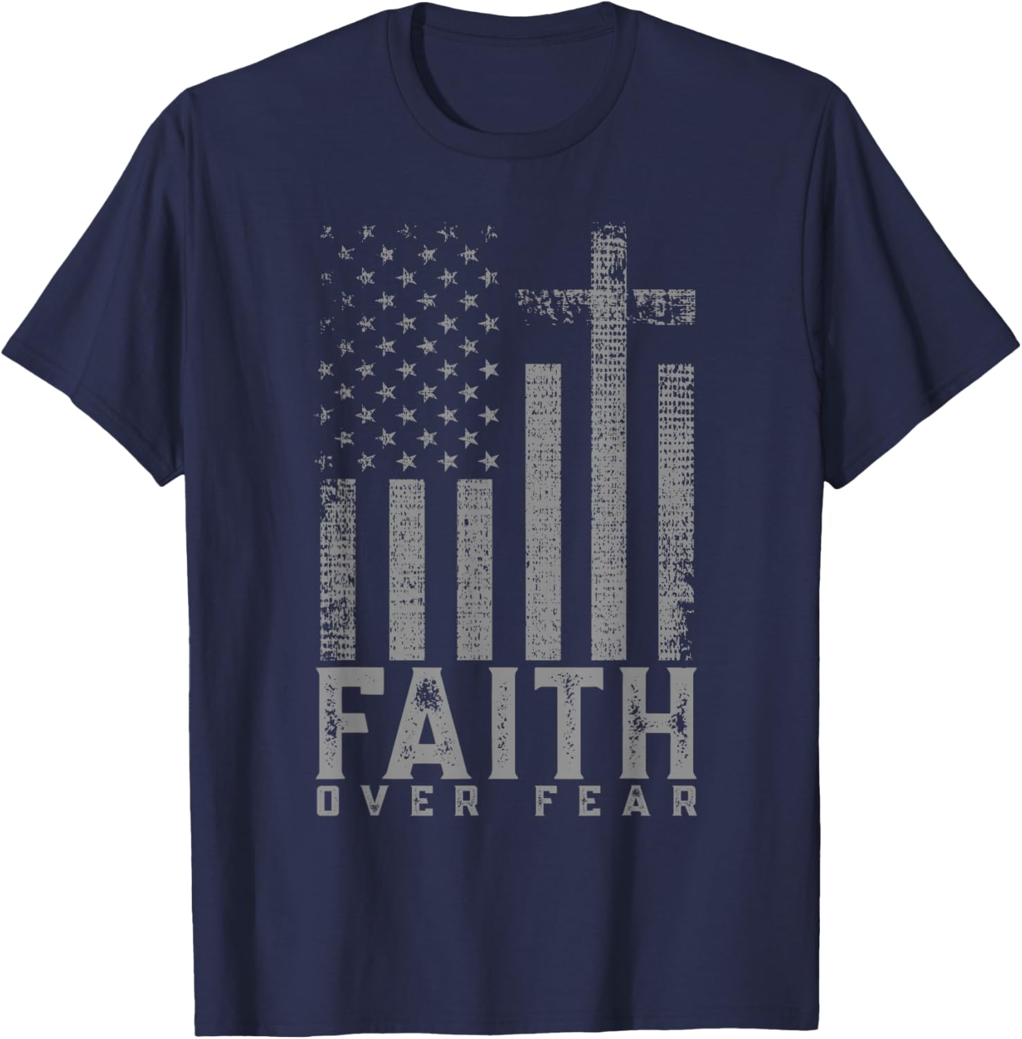 

Faith Over Fear Cool Christian Cross American USA Flag TShirt 100 Cotton ONeck Short Sleeve Summer Casual Mens Tshirt 4XL