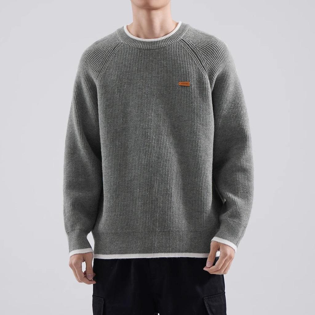 Herren Modische Grobstrickware: Einfarbige dicke warme Basisschicht für Herbst/Winter