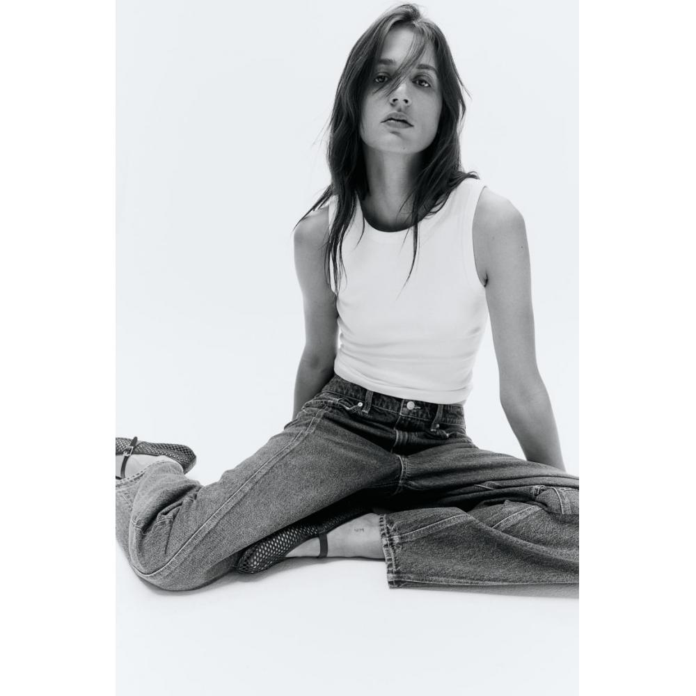 H M Regular Waist Super Barrel Jeans Blue