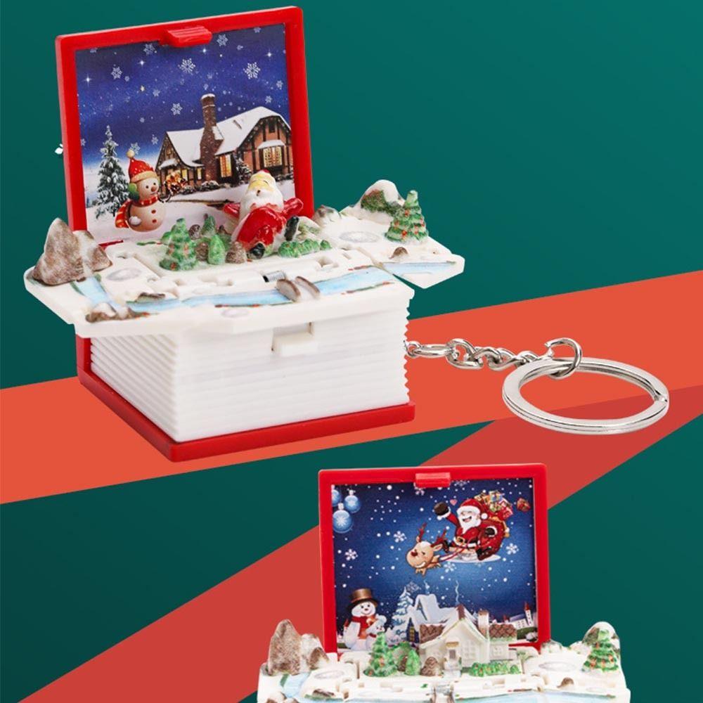 3D 3D Mini Fold Book Keychains Plastic Castle Cottage Key Holder Key Ring Educational Science Kid