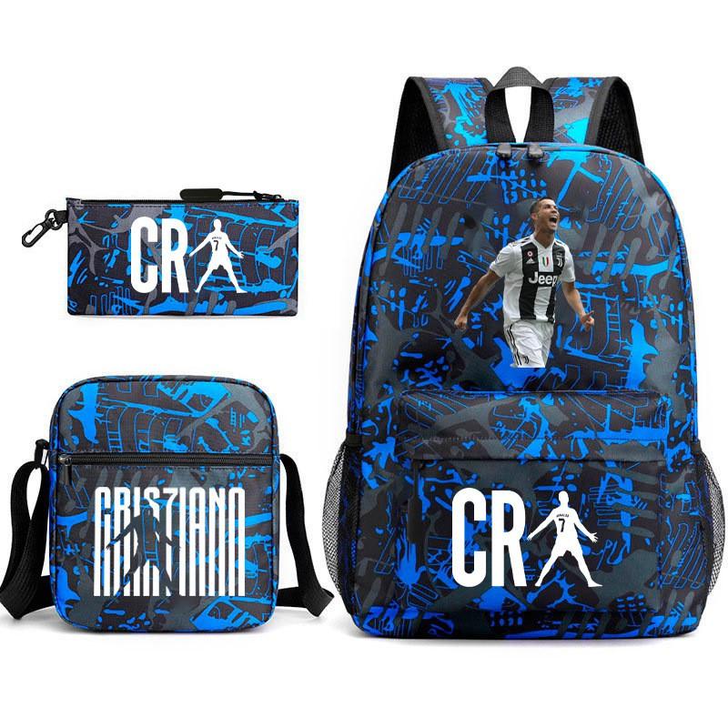 Set Zaino Scolastico Cristiano Ronaldo per Bambini Ragazzi Ragazze 15L Tessuto Oxford Borsa a Doppia Tracolla con Spallacci Imbottiti Traspiranti