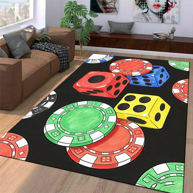 Dice and Poker Chips Pattern Carpet for Game Room Decoration Suitable for Use As an Anti-slip for Living Room Bedroom Sofas