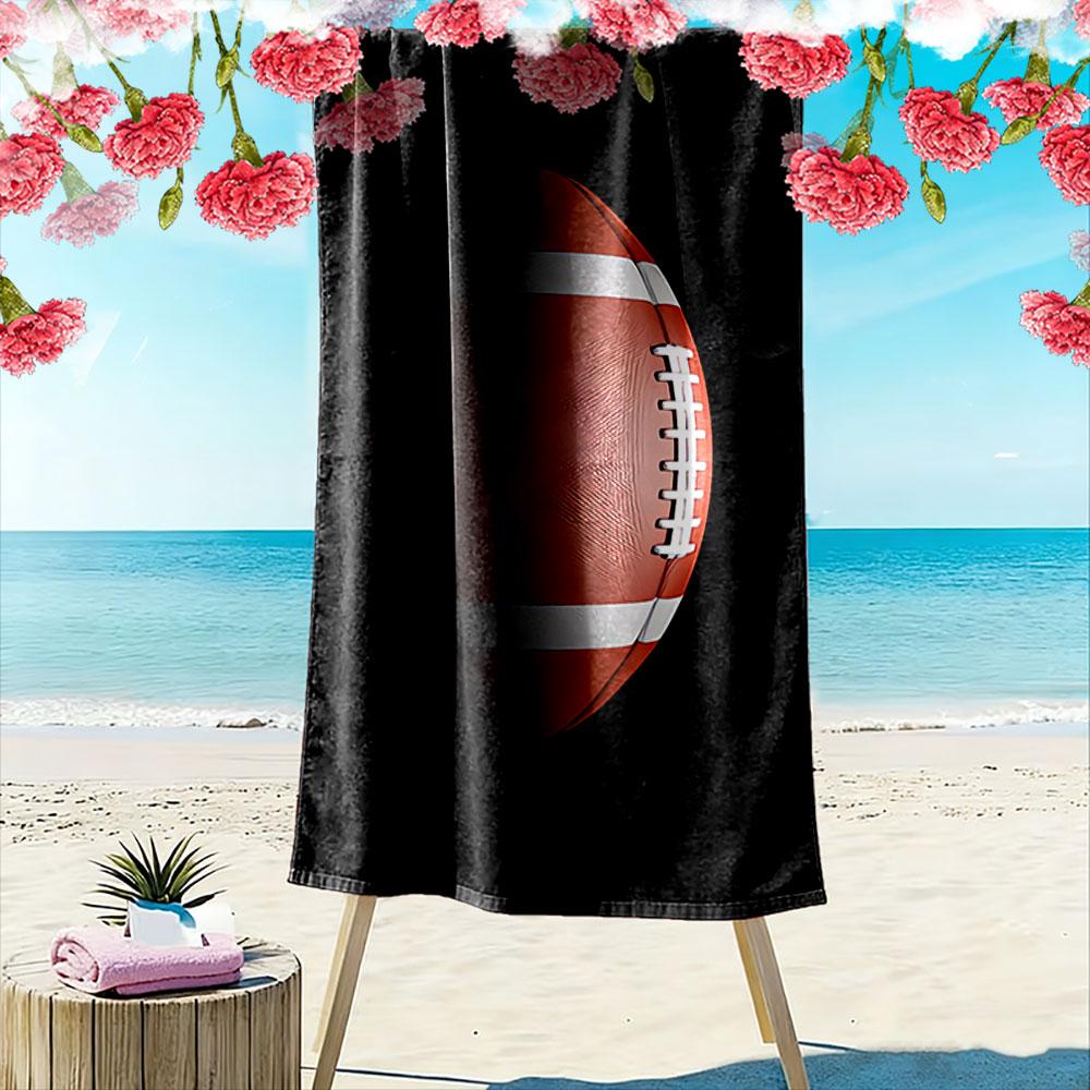 Giant Beach Towel with Rugby Ball Sport Action Design, Ultra Soft Quick Dry Microfiber, Fade Resistant, for Pool Beach Vacation