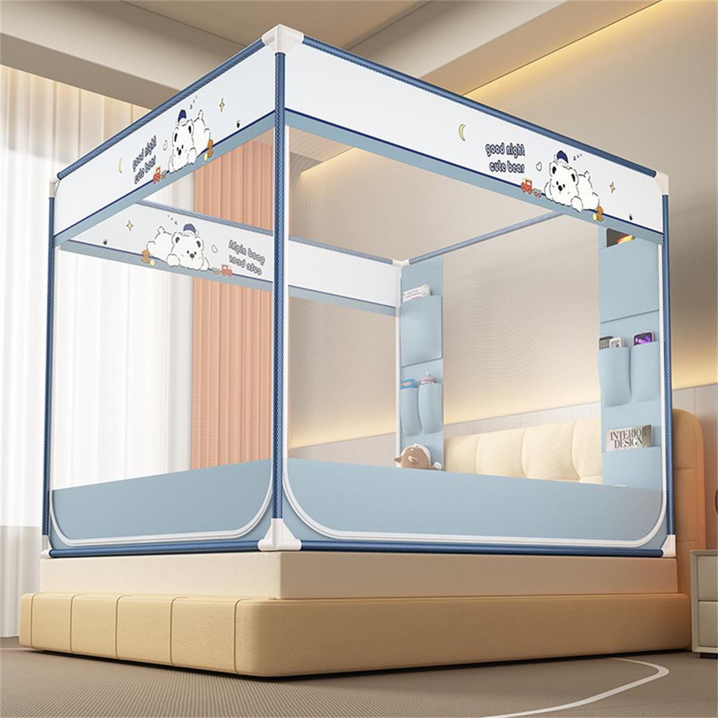 Sitting Bed Type Three Door Anti Fall and Anti Fall Cartoon Mosquito Net for Summer Household Bedrooms