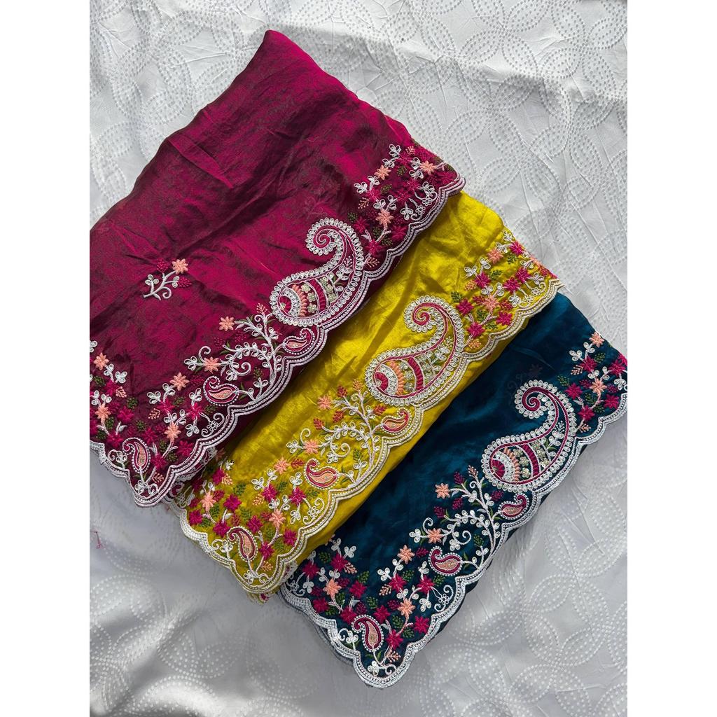 Party & Wedding Wear Soft Space Silk Saree – Elegant Embroidery Collection