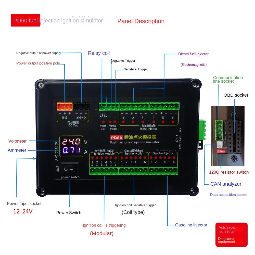 AM-PD60 Fuel Injector Ignition Simulator ECU Maintenance Platform Testing Equipment for Gasoline Diesel Vehicle Computer Board