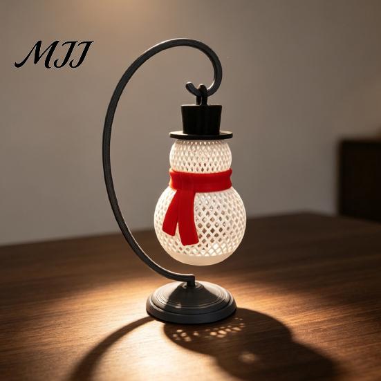 Indoor Christmas Ornaments Snowman Lantern, Decorative LED Bedside Lamp, Holiday Winter Decor Table Night Light for Home Bedroom Lantern