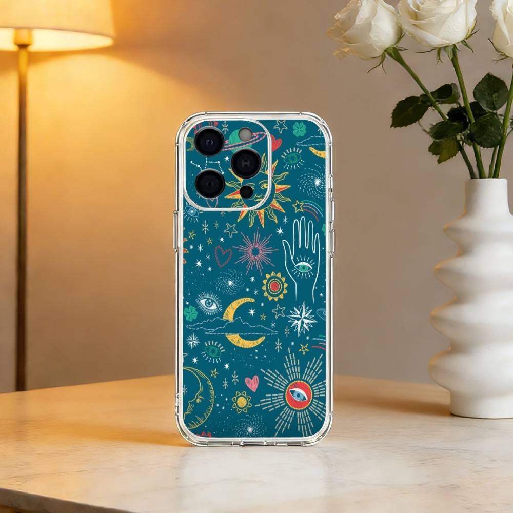 The S-Sun Moon S-Stars Phone Case For iPhone 17 16 15 14 13 12 11 Mini Pro Max Plus Transparent Cover