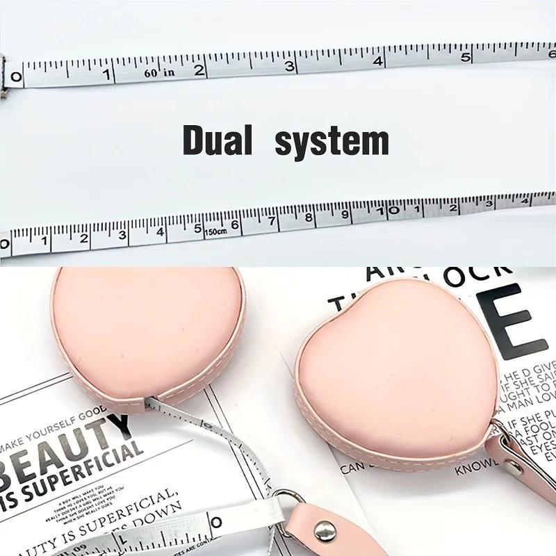1pc Multi-Functional PU Leather Pink Love Small Tape Measure - Waist and Bust Measuring Cloth Ruler for Home Use 1.5 Meters Long
