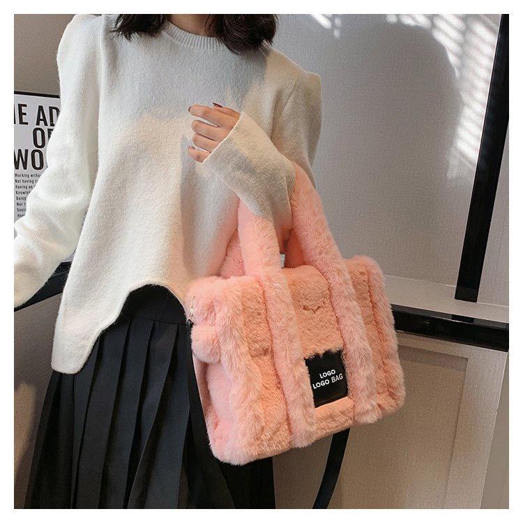 New 2023 Autumn Winter Fashion Plush Tote Bag For Women Large Size Street Style Crossbody Handbag
