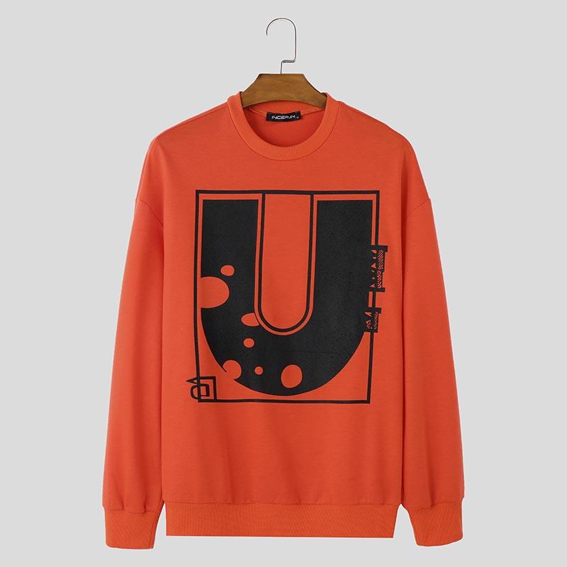 

INCERUN Весенние мужские свободные свитера с круглым вырезом и длинным рукавом с принтом 5XL оранжевый