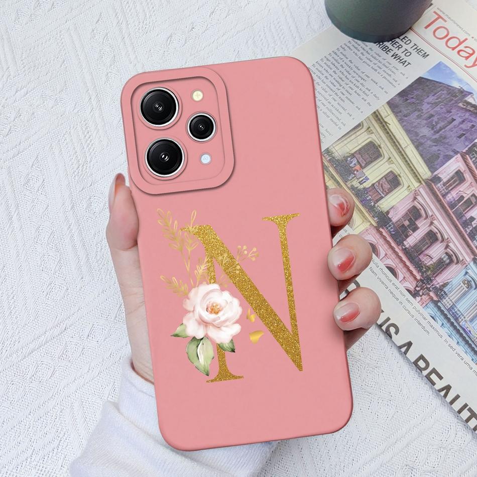 

For Xiaomi Redmi 12 12C 11A Phone Case Rose 26Letter Smooth Liquid Silicone Shockproof Pink Cover For Redmi 12 C 11 A 4G 5G Capa Redmi 12 (5G)