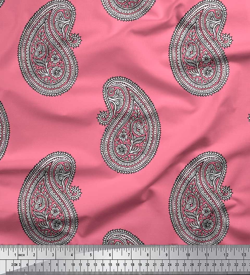 

Японська креп-атласна тканина Soimoi Тканина з принтом пейслі на метр 42 дюйма 42 Inch Wide - Poly Crepe рожевий