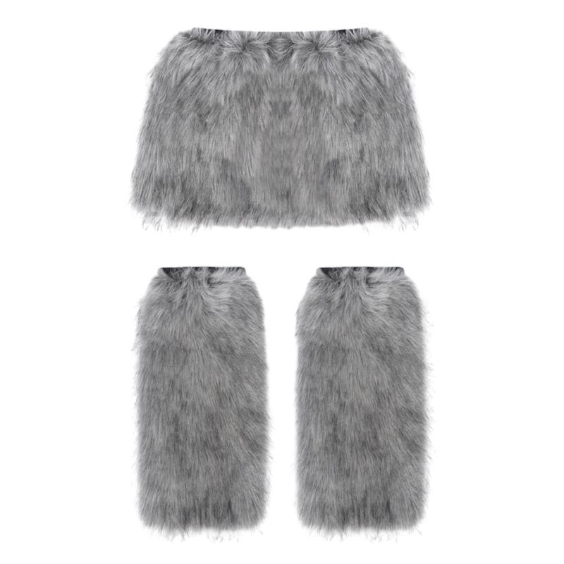 Halloween Cosplay Faux Furs Boot Cuffs Cover Furry Long Leg Warmers Mini Skirt M темно-серого