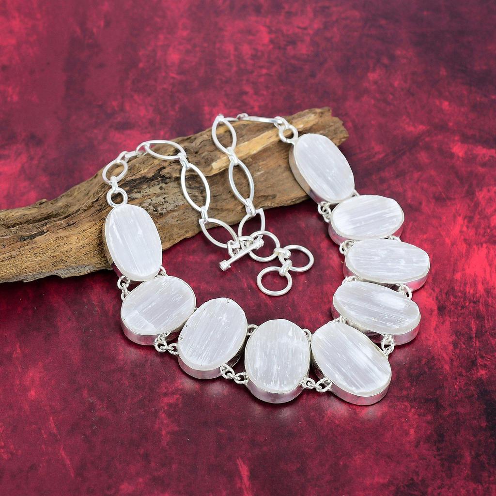 Selenite Druzy Handmade Gemstone Necklace, 925 Solid Sterling Silver Necklace Antique Jewelry, For Thanksgiving