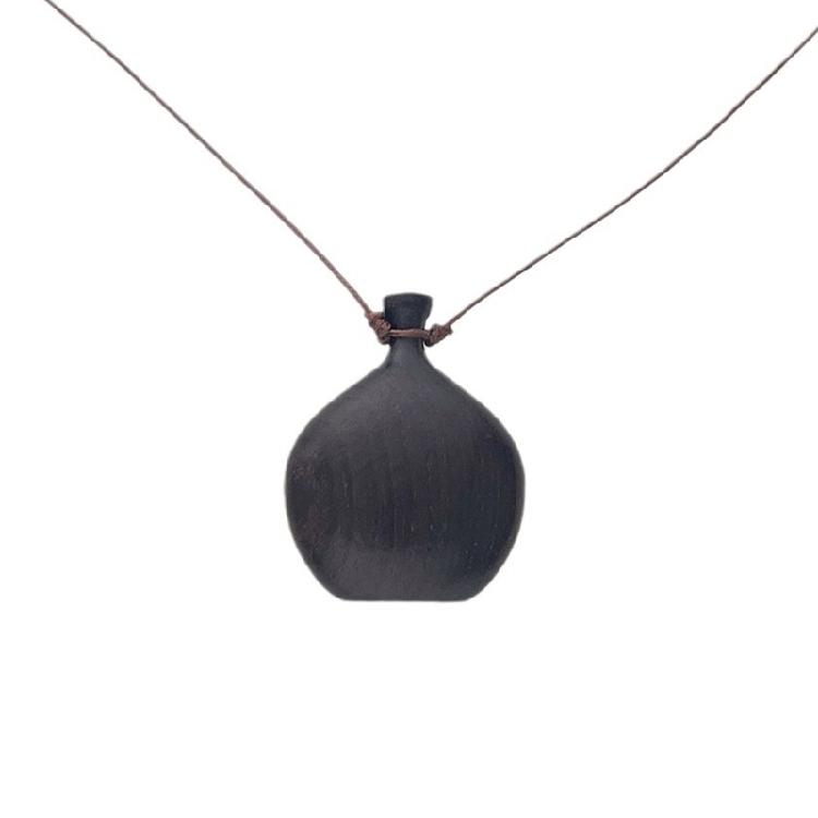 Traditional Chinese Style Wood Pendant Necklace with Sliding Knot Unique Flask Necklace Suitable for Adjustable Fit