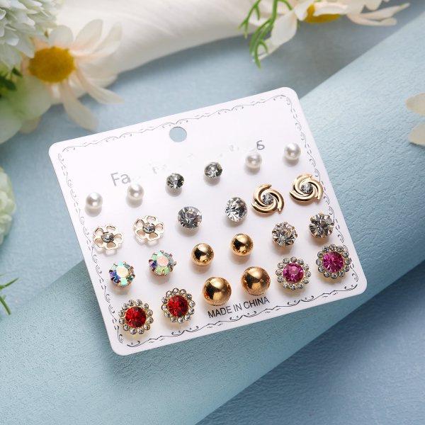 Ensemble de 12 paires de boucles d'oreilles élégantes en alliage de zirconium pour femme