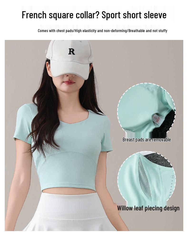 Women's Summer 2025 Tennis & Badminton Fitness Set: Yoga Short Sleeve, Running Skirt, & Chest Pad