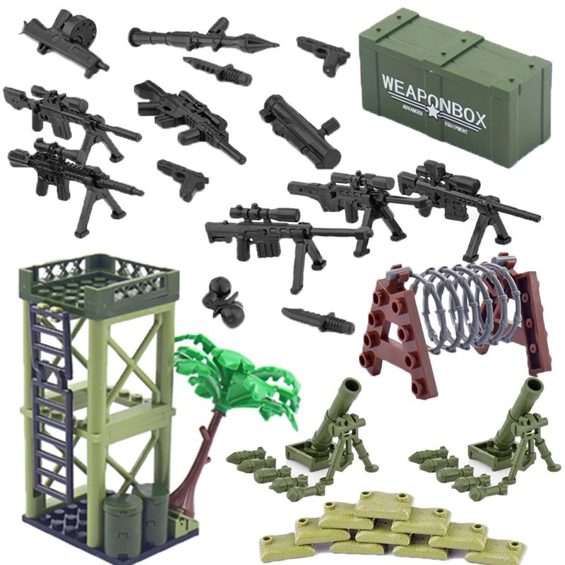 Military Building Set USA Army Figure Soldi Roadblock Sentry Post Mortar Sandbag Weapons Box 7061A Mini Brick Gift Toy K040