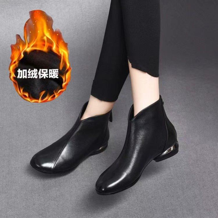 New fashion boots women's autumn and winter new fashion round head low heel rear zipper fashion short boots women