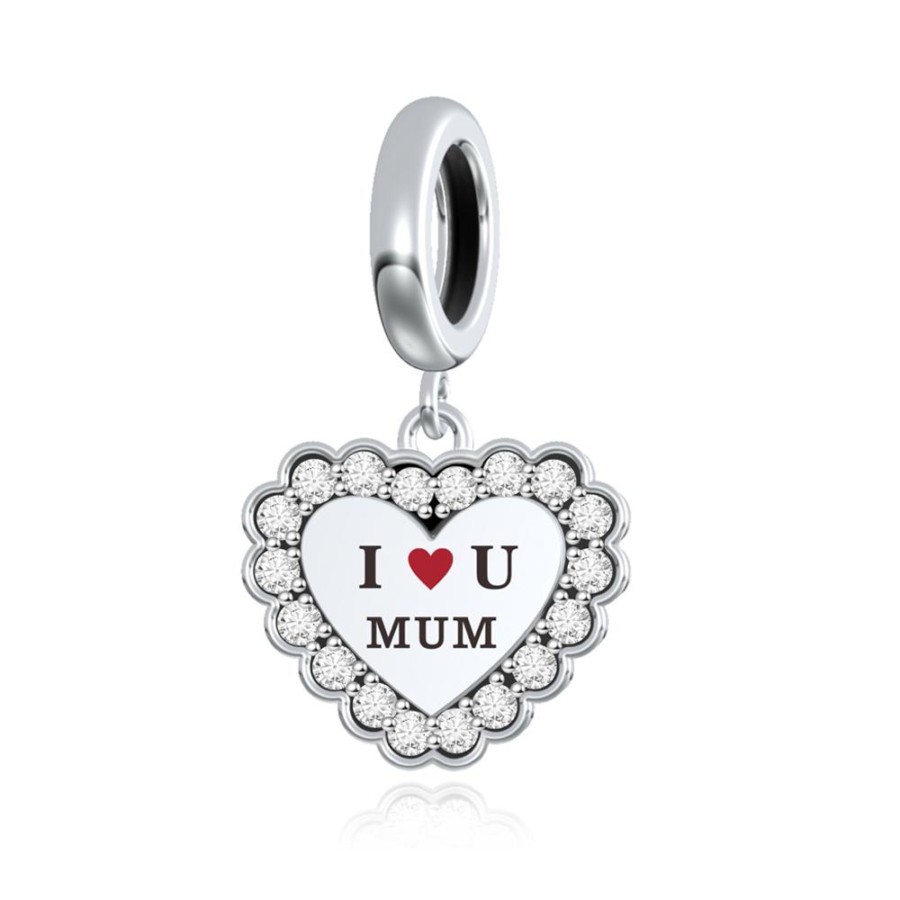 Trendy copper Mum Twotone Wrapped Heart Charm Compatible With Bracelets Delicate Necklaces Mother Exquisite Jewellery Gifts