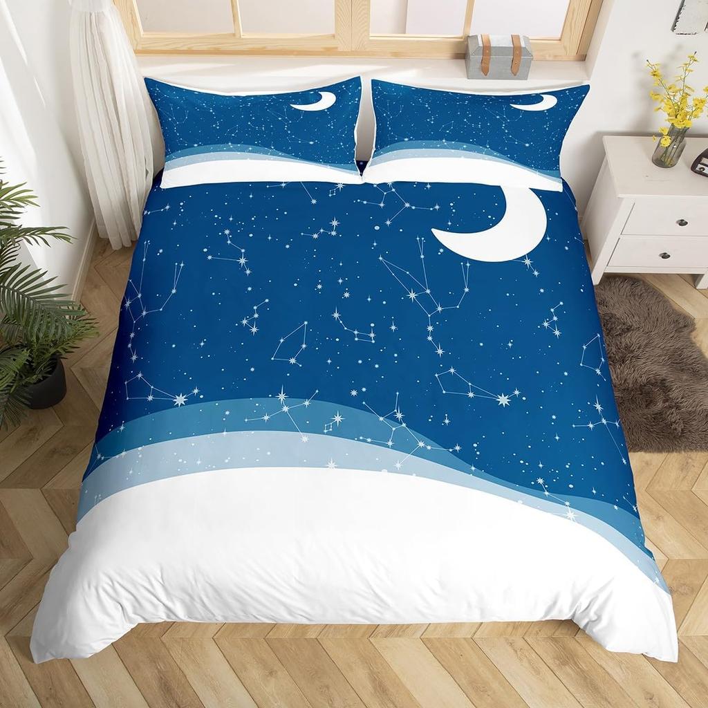 Sun And Moon Duvet Cover Twin Psychedelic Galaxy Bedding Set,Constellation Astrology Comforter Cover Mystic Stars Nebula Bed Set