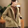 Women Vintage Hooded Jackets Zipper Solid Color Winter NPatchwork Pockets Casual Warm Jackets Coat