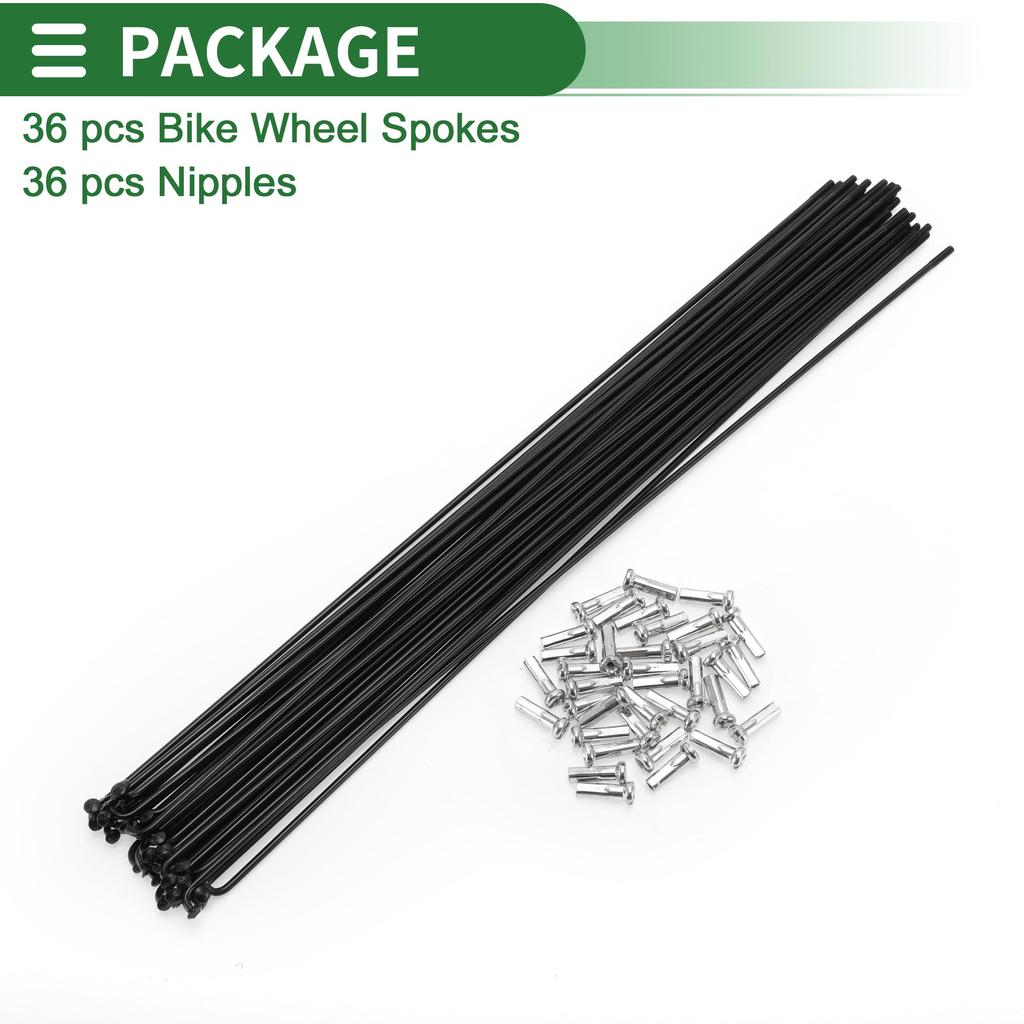 Motoforti Universal Bicycle Spokes, Bicycle Wheel Spokes, 14G, 267mm Length, Carbon Steel, Black, 1 Set