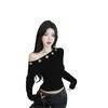 Sexy Rivet Off Shoulder Long Sleeve Fitted T Shirt For Women