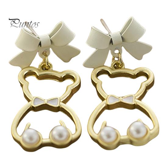

1 пара женских сережек в форме медведя с бантом и искусственным жемчугом, висячие серьги для вечеринок, свиданий, выпускного вечера, серьги-украшения A
