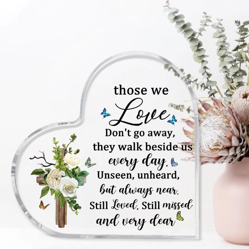 2D FlatAcrylic Heart Sympathy Memorial Gift Desktop Decoration Plaque, Home Decor Plaque Hanging Wall Art Decorative Garden Decoration for Room Door S