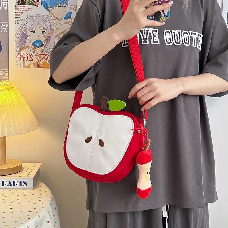 Borsa Piccola a Spalla in Nylon con Cartoni Animati di Frutta e Chiusura a Zip per Uso Quotidiano