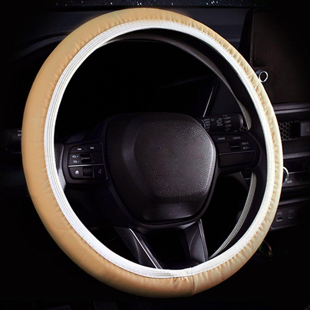 Car Steering Wheel Cover Skidproof Auto Steering- Wheel Embossing Accessories Anti-Slip Car Cover Leather T9J3