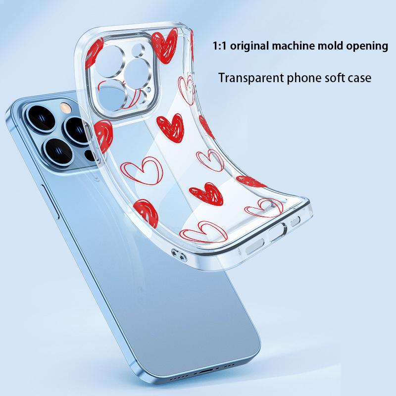Summer new product ultra-thin naked red love mobile phone case iPhone15 anti-drop transparent all-inclusive Apple 17promax