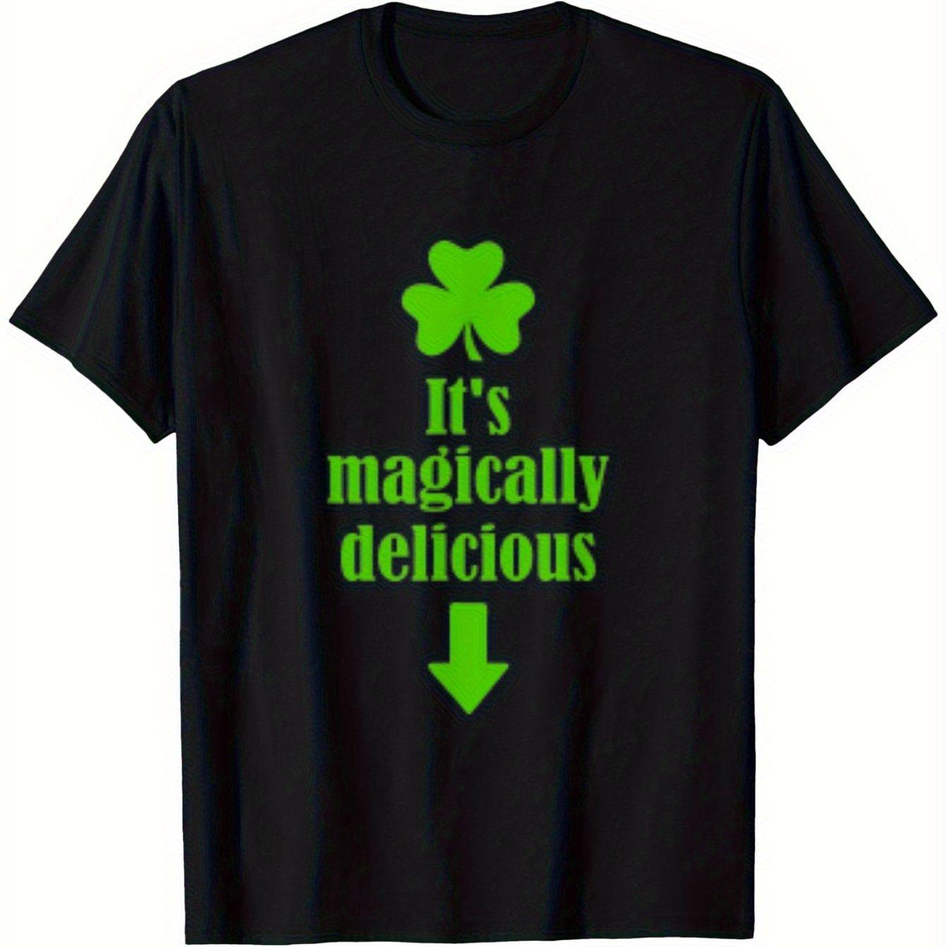 Magically Delicious St Patricks Day Graphic Tee Shamrock Funny Clover Print Casual Cotton T-Shirt 4XL