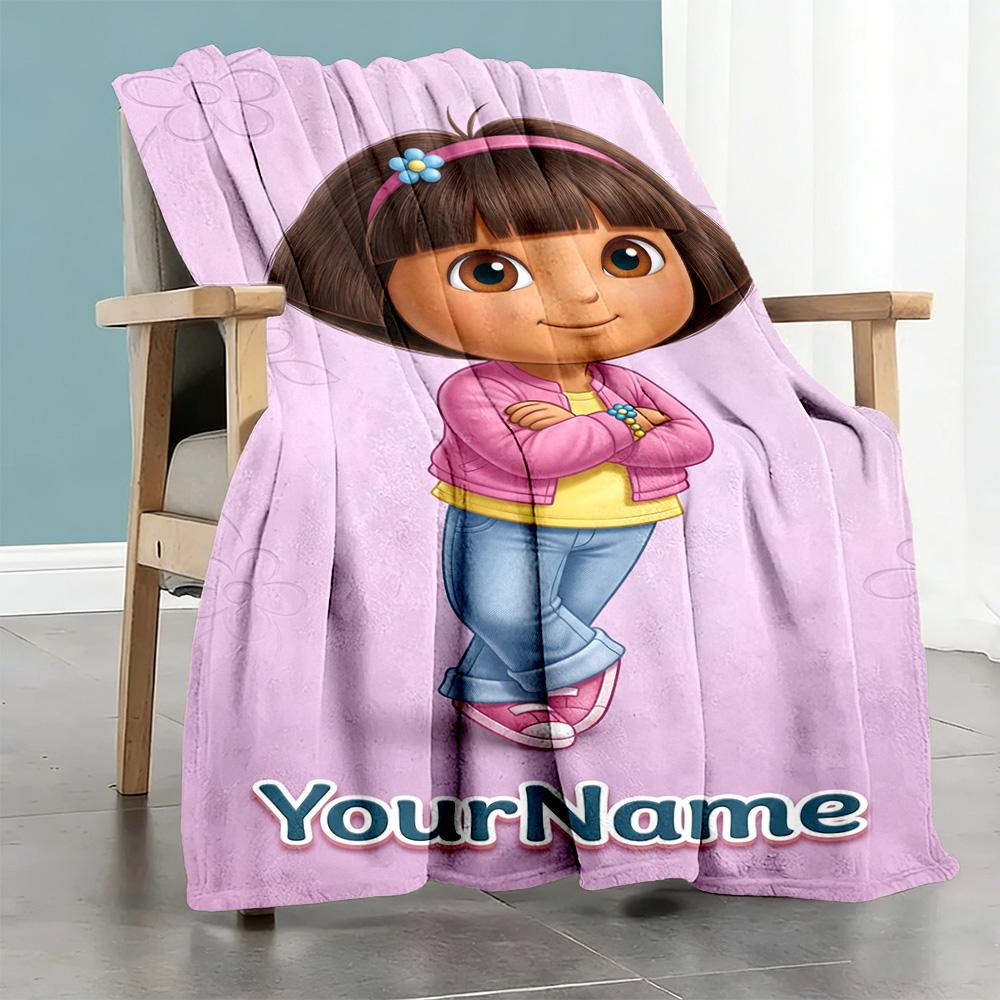 Dora Explorer Customize Text Blanket Multi-purpose Personalized Blanket Comfortable for Nap Bedding Couch Office Chair for All Occasions