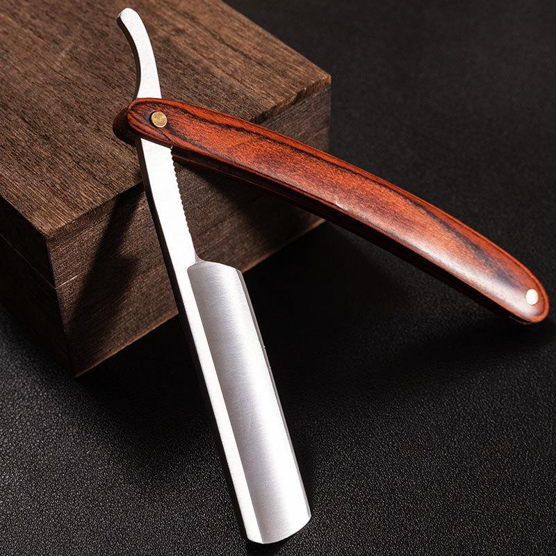 1pc/2pcs Vintage Wood Handle Straight Edge Stainless Steel Barber Razor Folding Shaving Knife