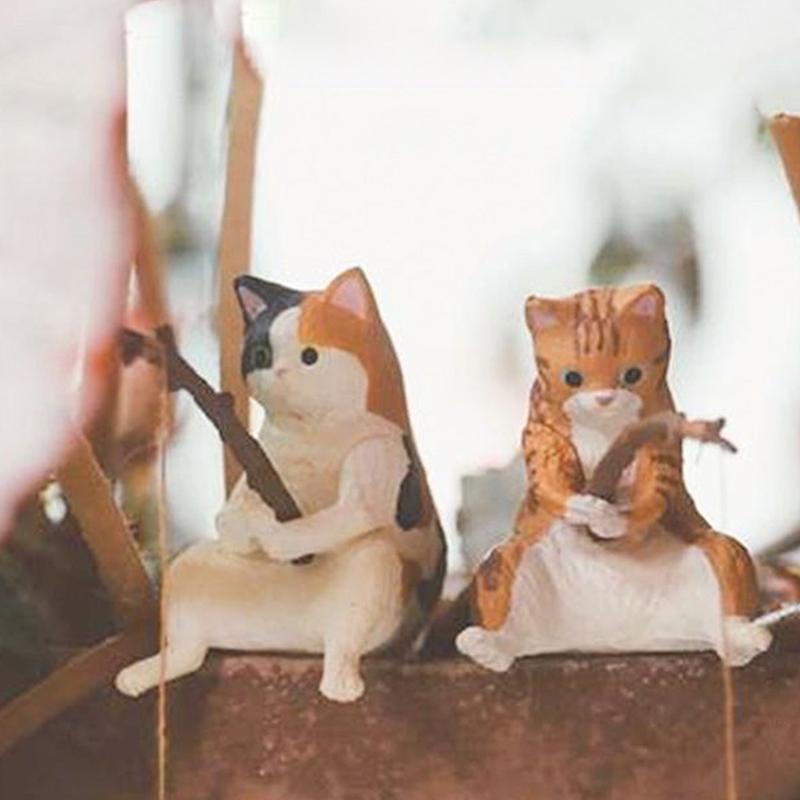 Acuario Gato Pescador Colgante Paisaje Creativo Adornos de Oficina Diversión de Pesca Mini Decorativo Micro-Paisaje