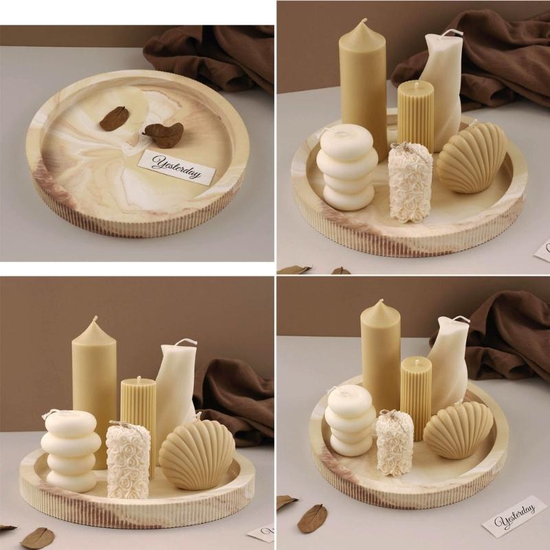 Stripe Round Dish Mold Concrete Casting Mold Flowerpot Base Silicone Mold DIY Gypsum Crafts Tray Tool Easy to Use