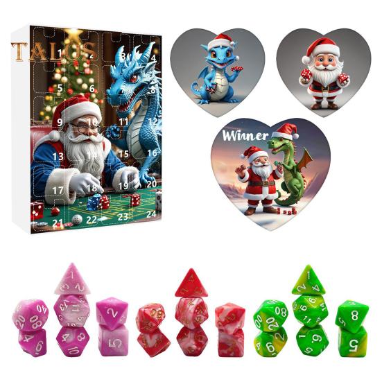 DND Dice Advent Calendar 2024 Acrylic Colorful Polyhedral Dice Set for Gamers Role Players 24 Days Christmas Countdown Calendar