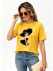 Cotton  Cartoon Elegant Lady With Big Black Hat Print Women T Shirt Fashion Doll Graphic Crew Neck Loose Short Sleeve YK