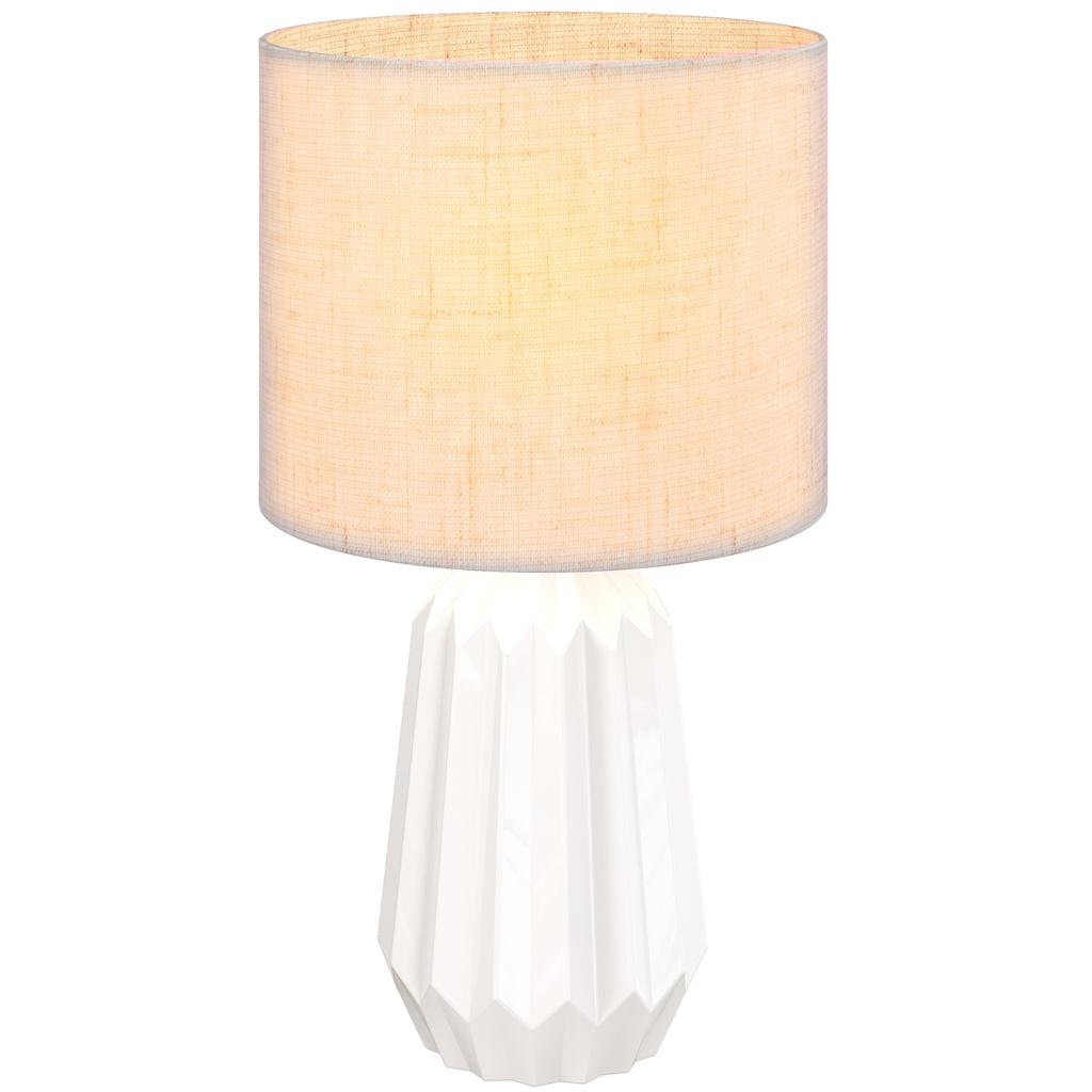 Retro Table Lamp, Ceramic Base, Linen Shade, 40W, White and Beige