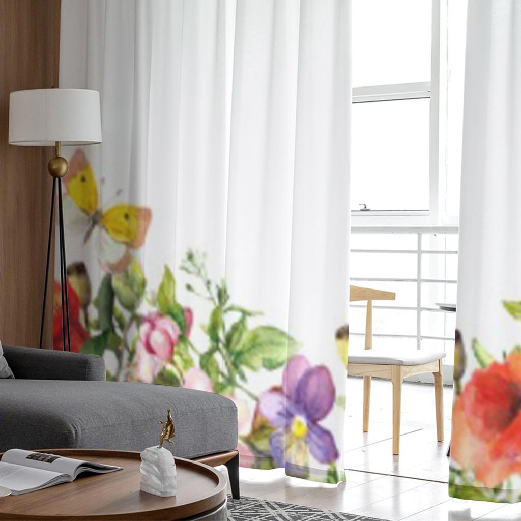Bezszwowa akwarela letnia łąka wzór motyla szyfonowe zasłony salon sypialnia wystrój okna woale tiulowe zasłony